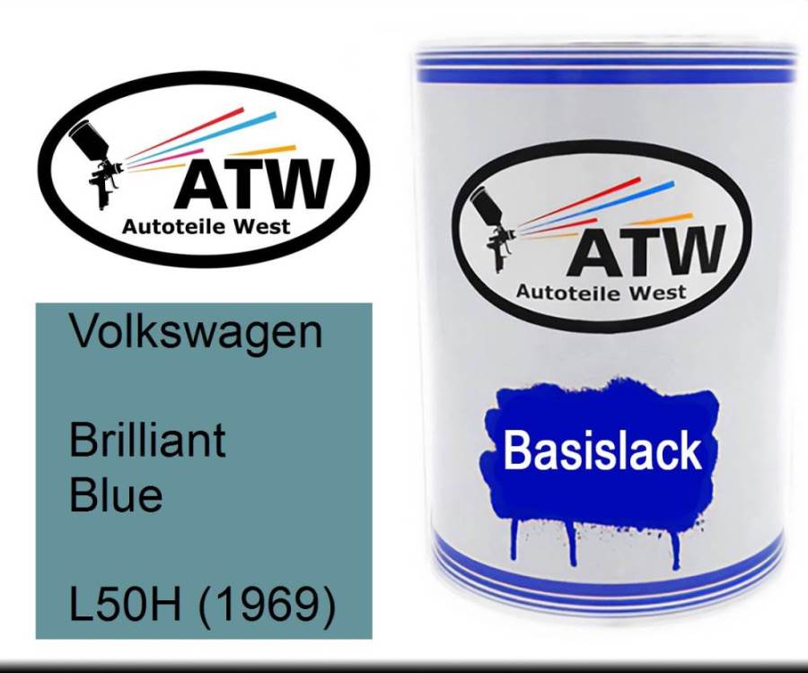 Volkswagen, Brilliant Blue, L50H (1969): 500ml Lackdose, von ATW Autoteile West.